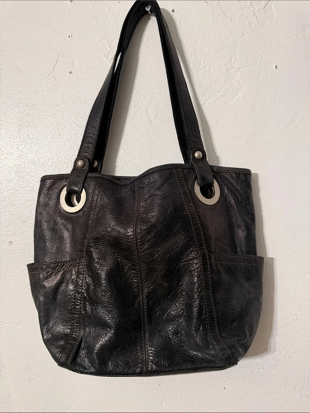 Vintage black leather Fossil purse